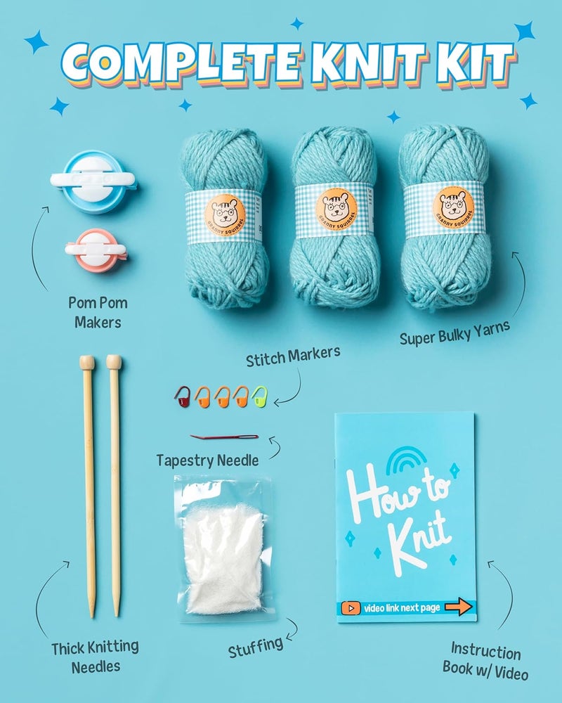 Granny Squirrel Complete Knitting Kit for Beginners - Learn to Knit Kit with Knitting Accessories Like Thick Beginner Yarn, Bamboo Needles for Beginners & More - Includes Video Tutorials & Written Guide - Image 4